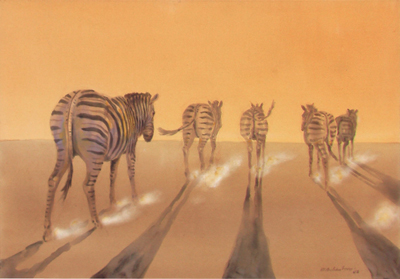 Bild Fünf Zebras im Sonnenuntergang von Uli Aschenborn